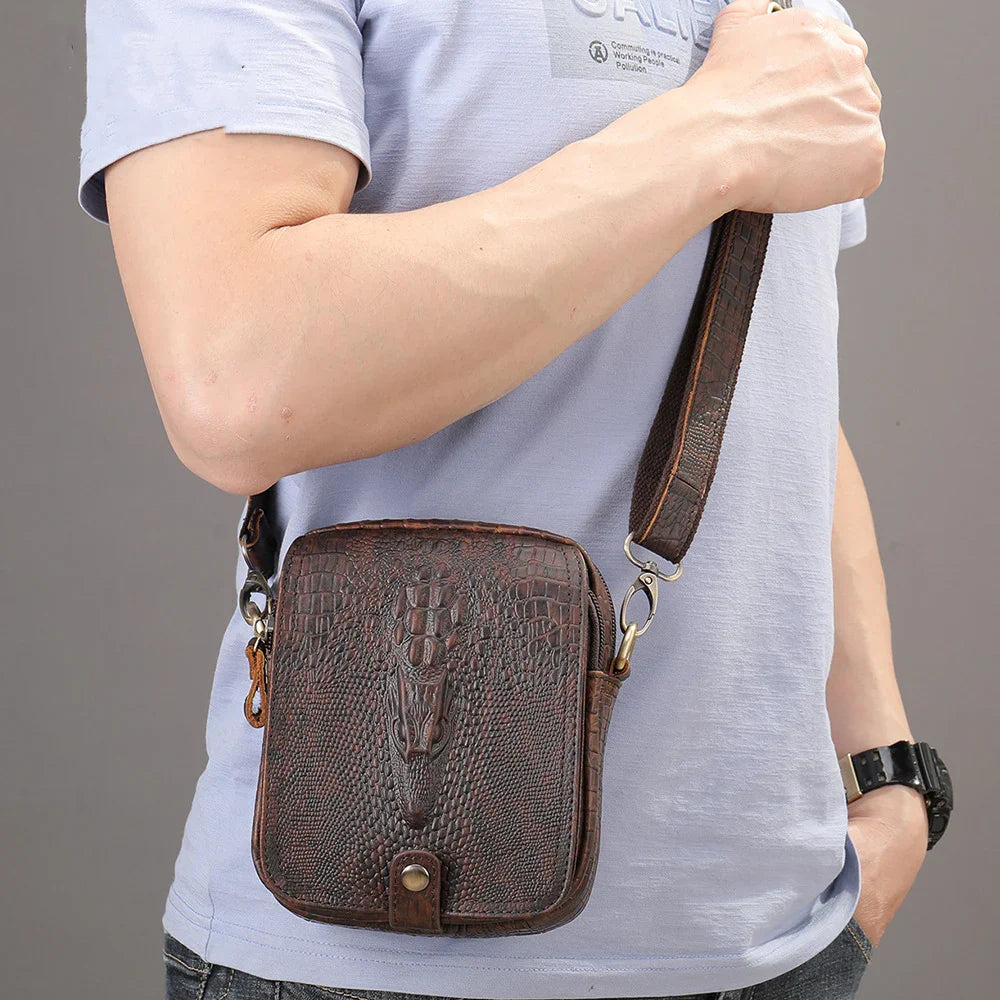 Femlion Soft Cow Leather Men's Sling Bag Vertical Crossbody Casual Single Shoulder Bag