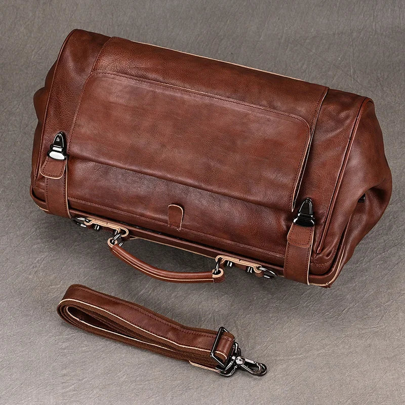 Femlion Genuine Leather Carry On Duffle for Men Women