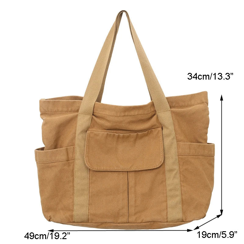 Femlion Canvas Tote Bag for Women with Multi-Pockets and Large Capacity