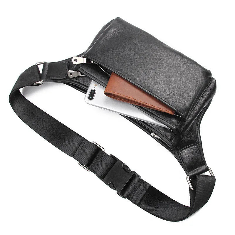 Femlion Leather Waist Bag for Men: Stylish Fanny Pack, Running Sling Bag in Black Coffee