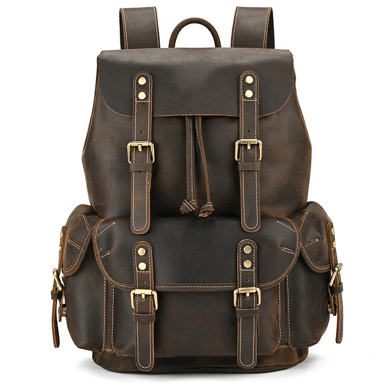 Femlion Vintage Style Large Leather Laptop Backpack for Men - 17.3" Classic Travel Daypack