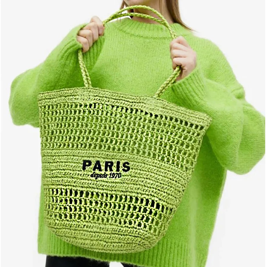 Femlion Straw Shoulder Bag: Handwoven Papaer Letters Tote for Beach, Summer Bali 2024