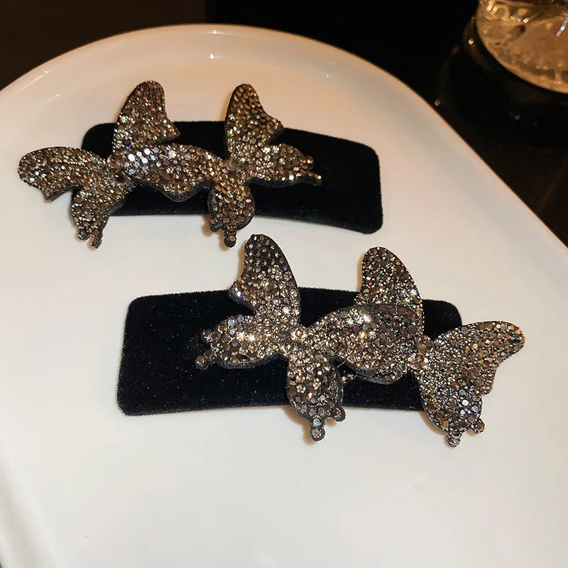 Femlion Rhinestone Butterfly Hair Clip for Women - Fashion Side Clip