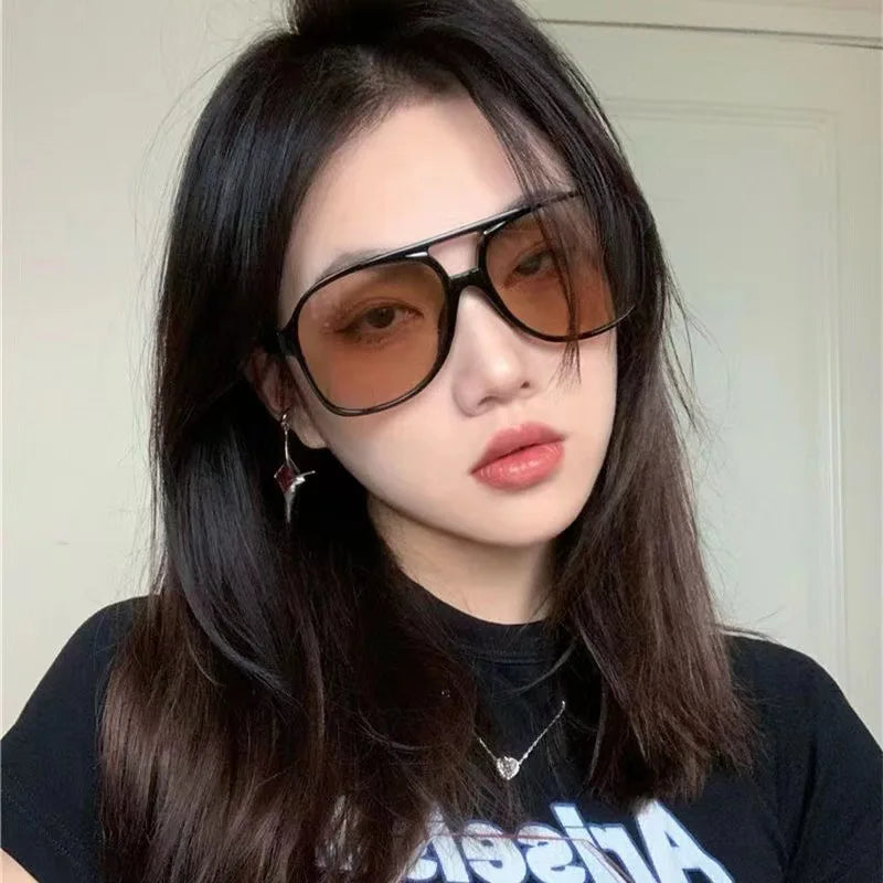 Femlion Retro Square Sunglasses Women Oversized Big Frame Black Yellow Vintage Glasses