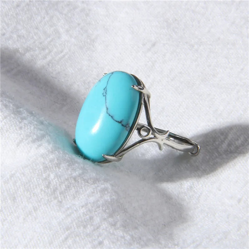 Femlion Howlite Stone Rings Aventurine Cabochon Adjustable Vintage Jewelry Trendy Gifts