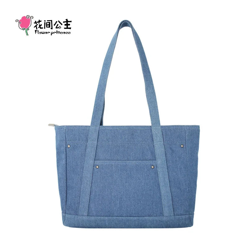 Femlion Denim Cloth Flower Princess Shoulder Bag & Tote - 2024 Trend Fashion Big Bags