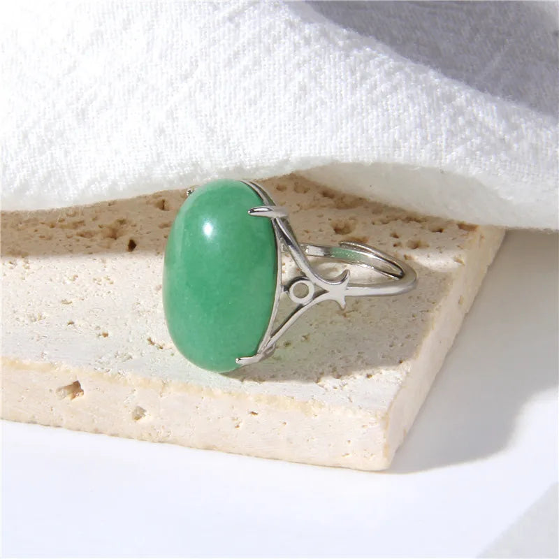 Femlion Howlite Stone Rings Aventurine Cabochon Adjustable Vintage Jewelry Trendy Gifts