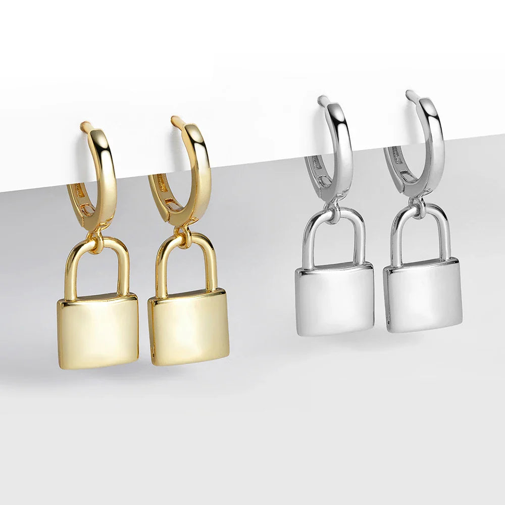 Femlion Gold Key Lock Drop Earrings - Stylish Ear Piercing Jewelry