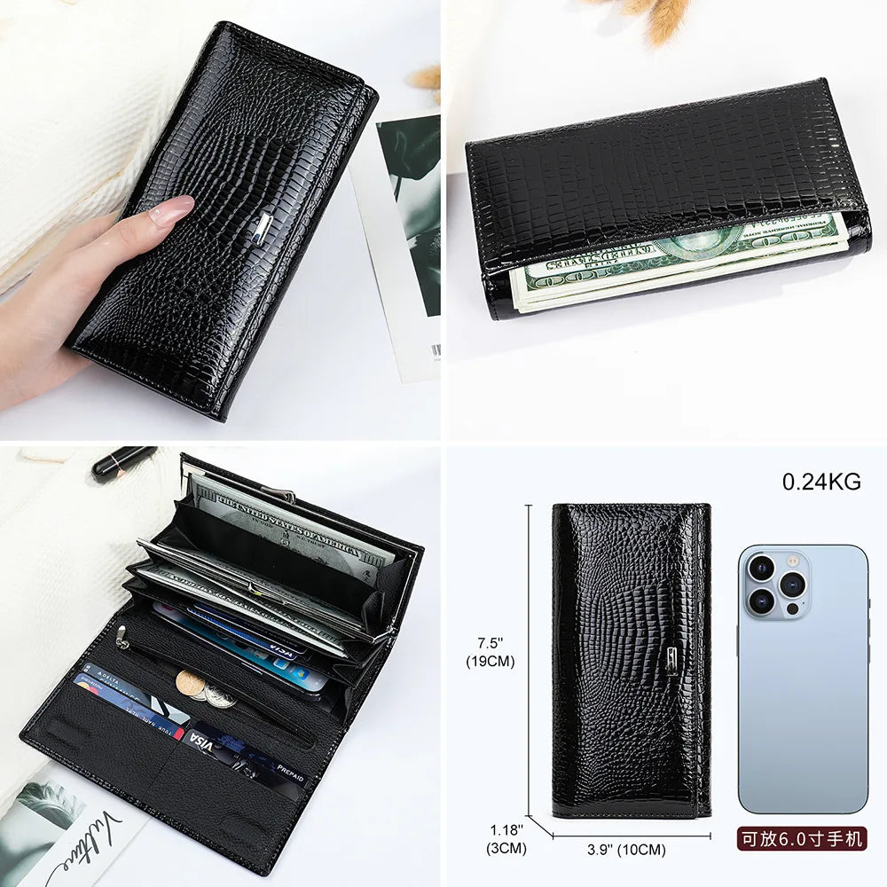 Femlion Genuine Leather Luxury Style Women's Long Wallet with Card Holders.