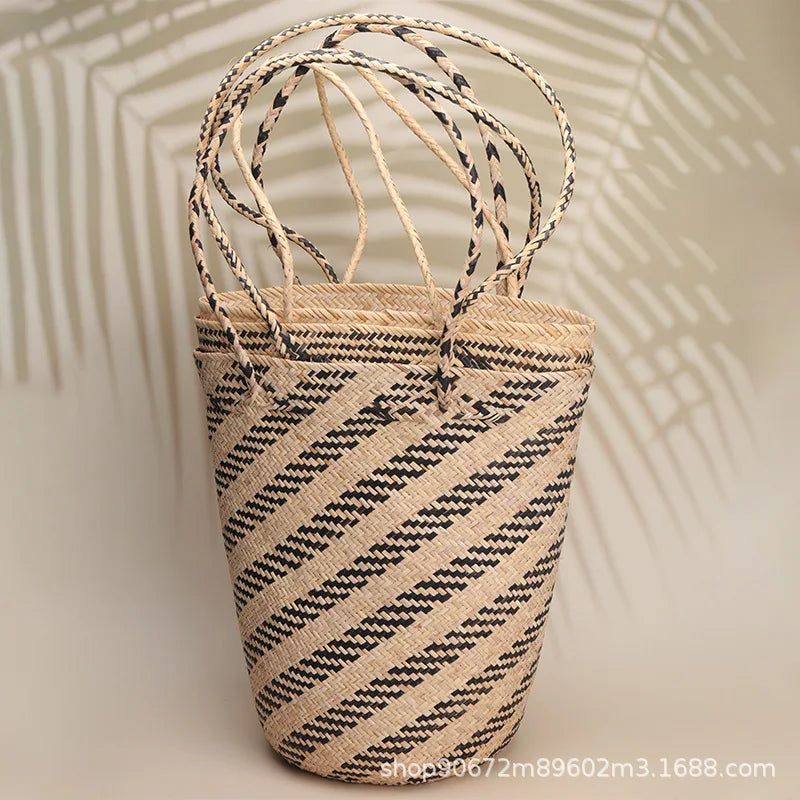 Femlion Vintage Totem Straw Woven Bucket Bag