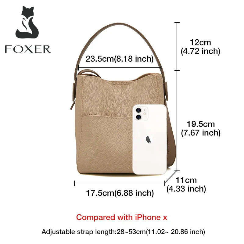 Femlion Split Leather Crossbody Bag for Women - Elegant Bucket Shoulder Messenger Handbag