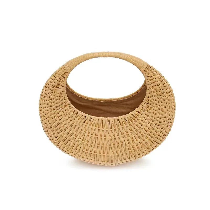 Femlion Summer Straw Beach Bag | Casual Round Woven Handbag for Women