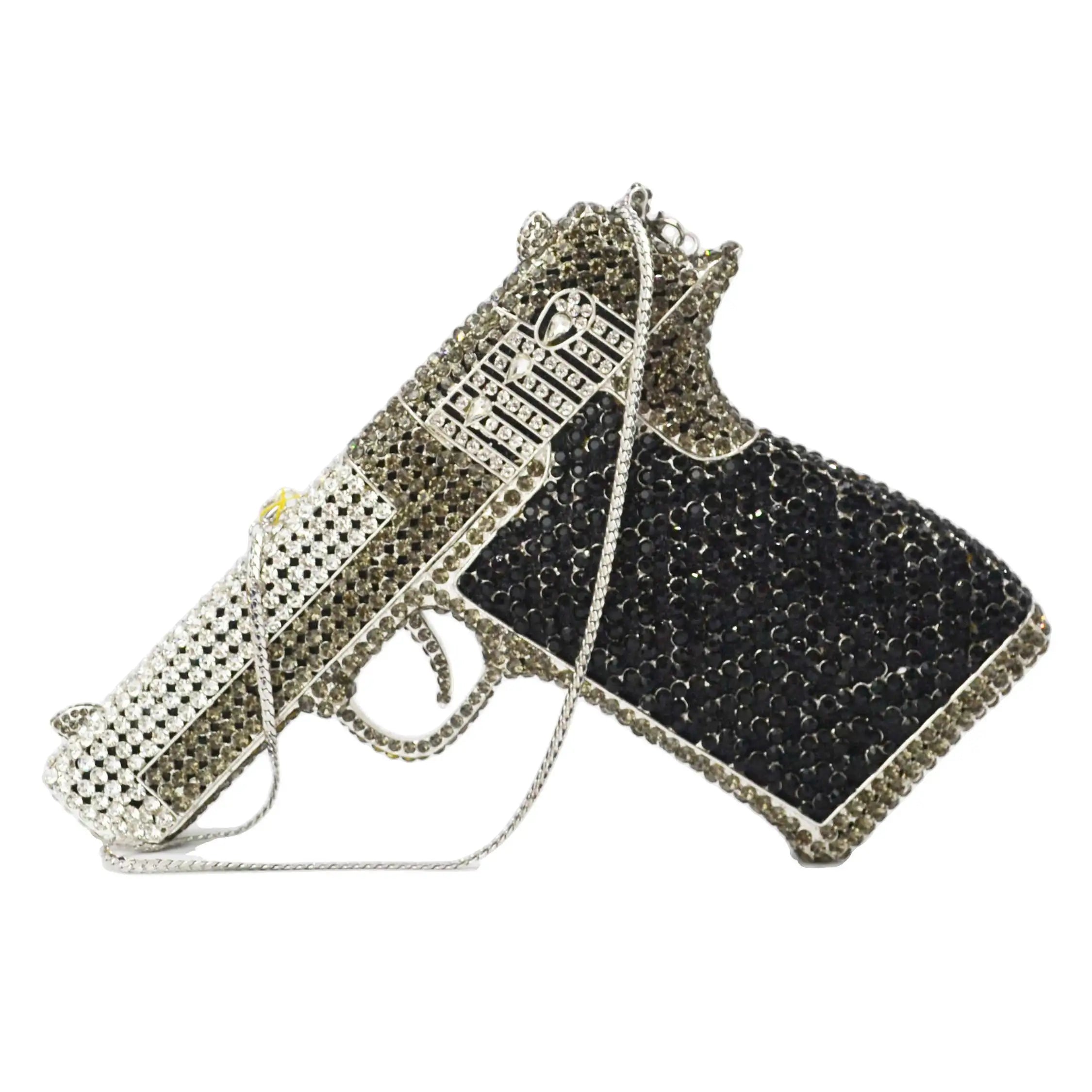 Femlion Designer Gun Crystal Clutch for Women Soiree Banquet Handbag Luxe Party Purse