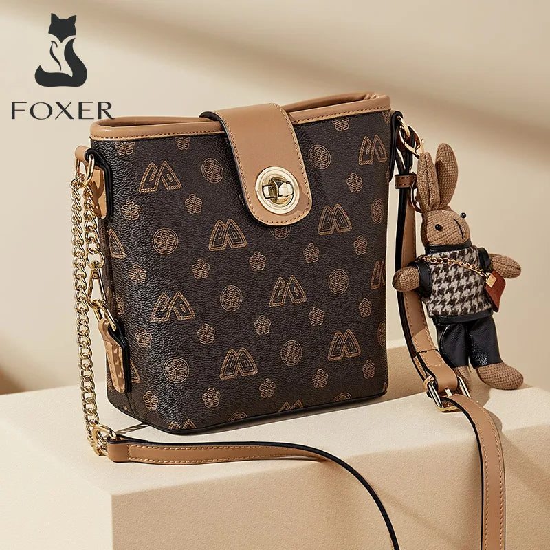 Femlion PVC Crossbody Bucket Bag with Pendant, Small Fashion Messenger Phone Bag