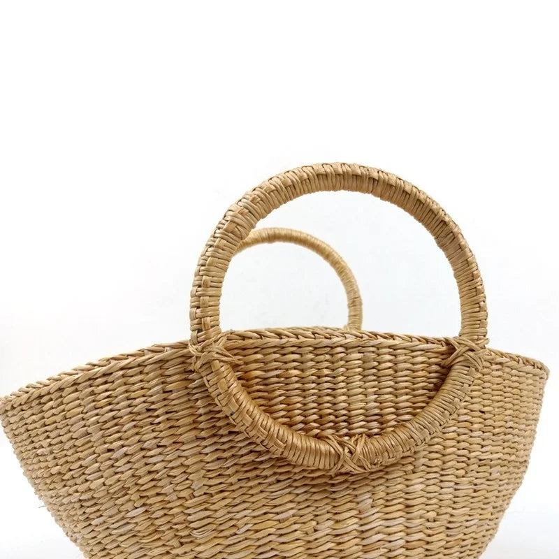 Femlion Straw Beach Handbag: Natural Grass Dumpling Bag for Summer