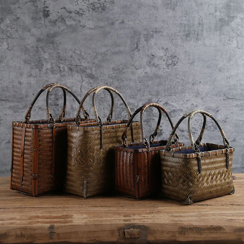 Femlion Mini Bamboo Basket Handbag for Retro Style & Tea Ceremony Storage