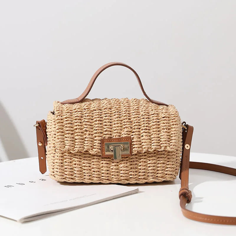 Femlion Grass Woven Box Crossbody Bag