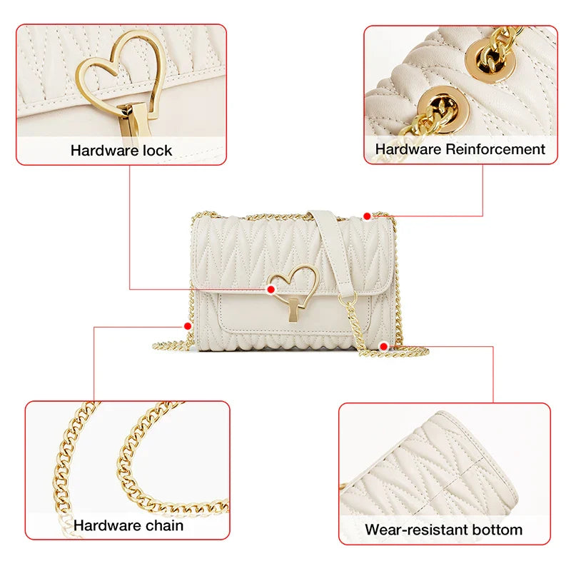 Femlion Chain Flap Bag: Off White Cowhide Shoulder Crossbody, Stylish Design