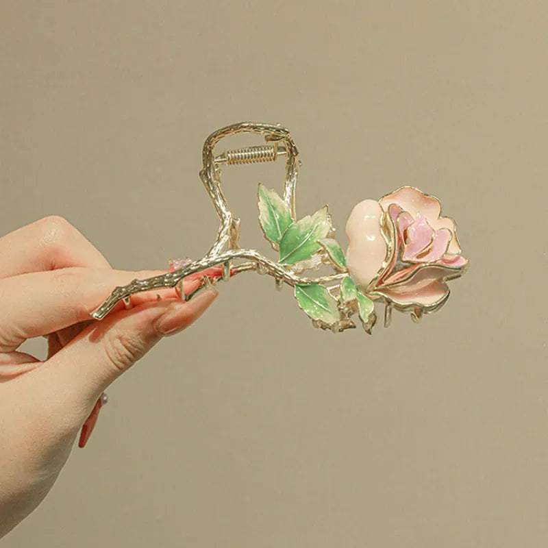 Femlion Rose Hair Claw: Elegant Vintage Ponytail Holder & Styling Tool for Women & Girls