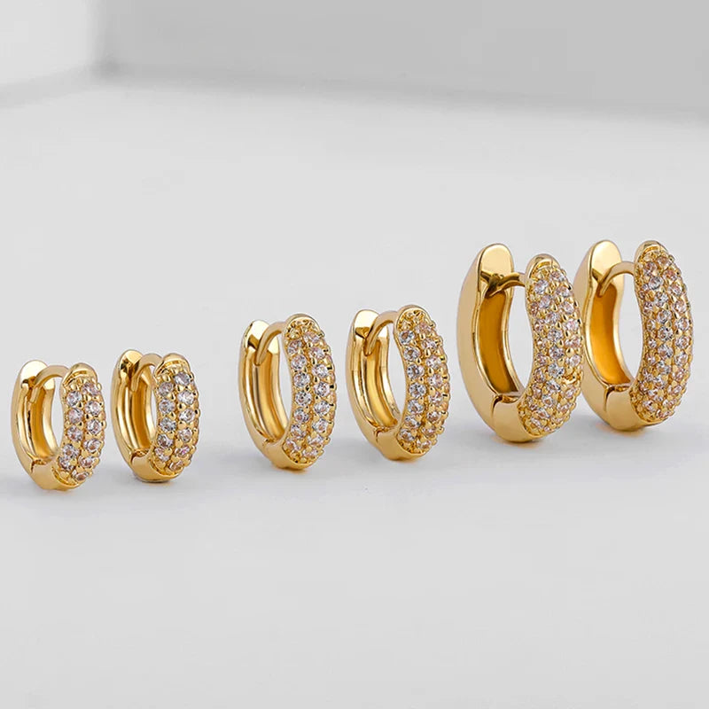 Femlion CZ Zircon Small Hoop Earrings Gold Color Classic Huggies Girls Gift