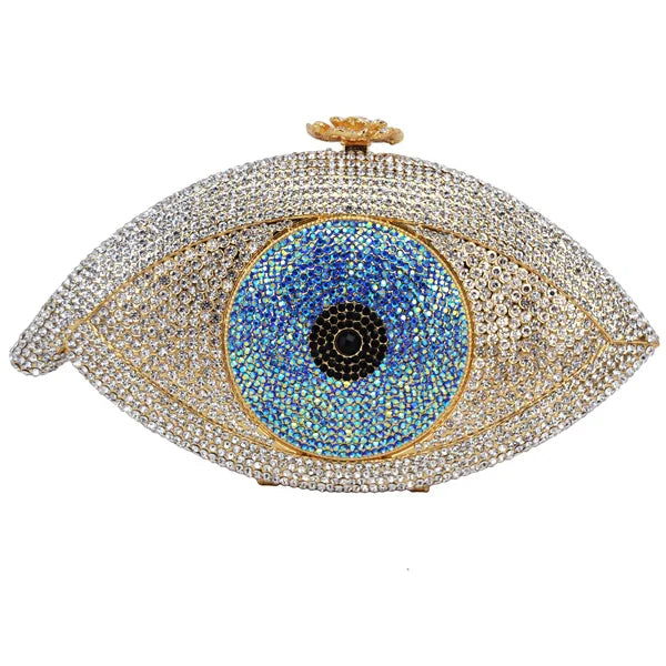 Femlion Crystal Evil Eye Evening Clutch: Luxury Silver Party Bag