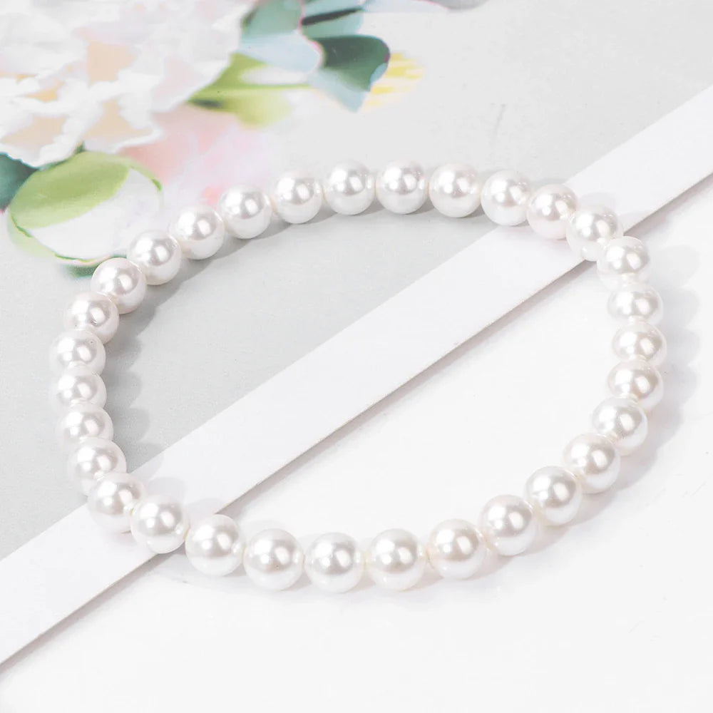 Femlion White Shell Pearl Beaded Bracelet Women's Wedding Jewelry Handmade Gift