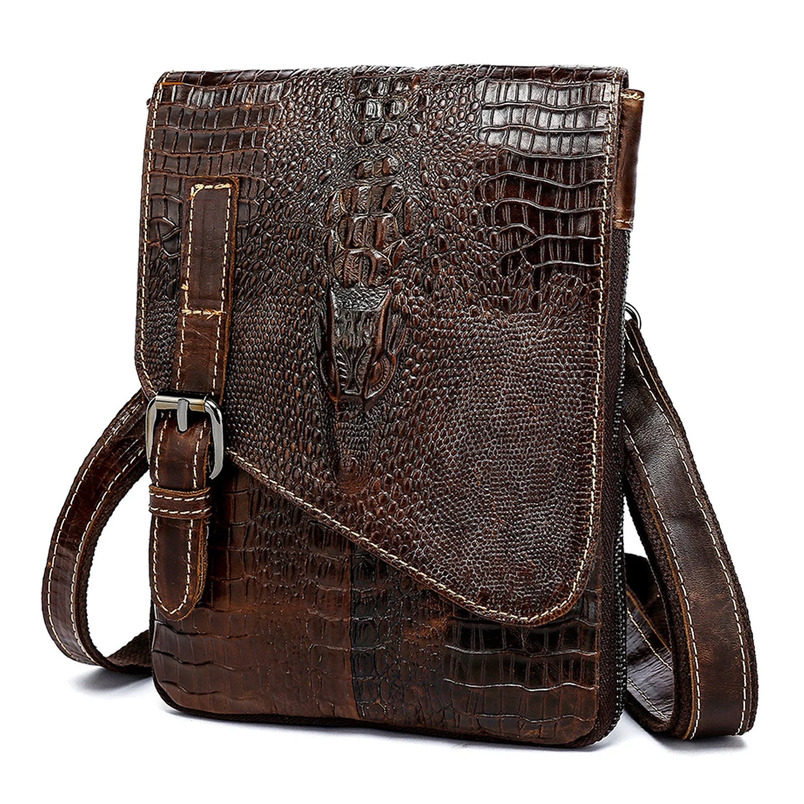 Femlion Men's Leather Alligator Pattern Crossbody Bag