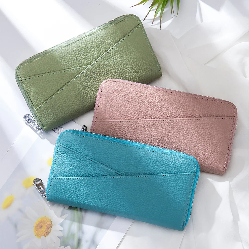 Femlion Soft Leather Long Wallet with Anti-Theft Lining for Women