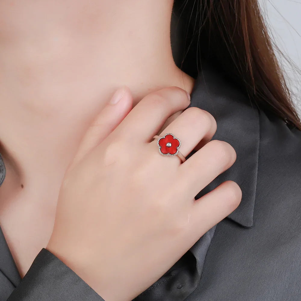 Femlion Geometric Clover Flower Petals Adjustable Ring