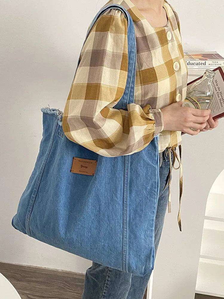 Femlion Blue Denim Shoulder Bag: Casual, Stylish, & Spacious Tote for Women