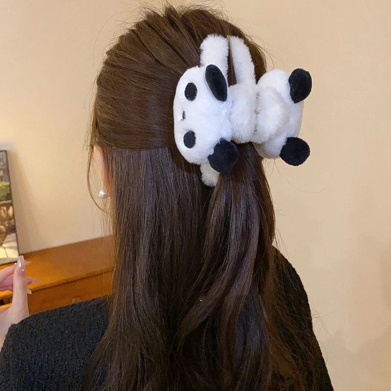 Femlion Plush Panda Hair Clip for Women - Cute Cartoon Hair Accessory