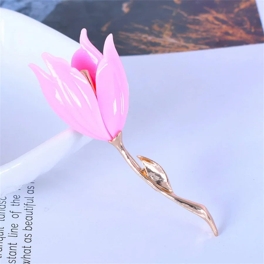 Femlion Tulip Flower Brooch Pin: Elegant Floral Corsage Wedding Jewelry Gift