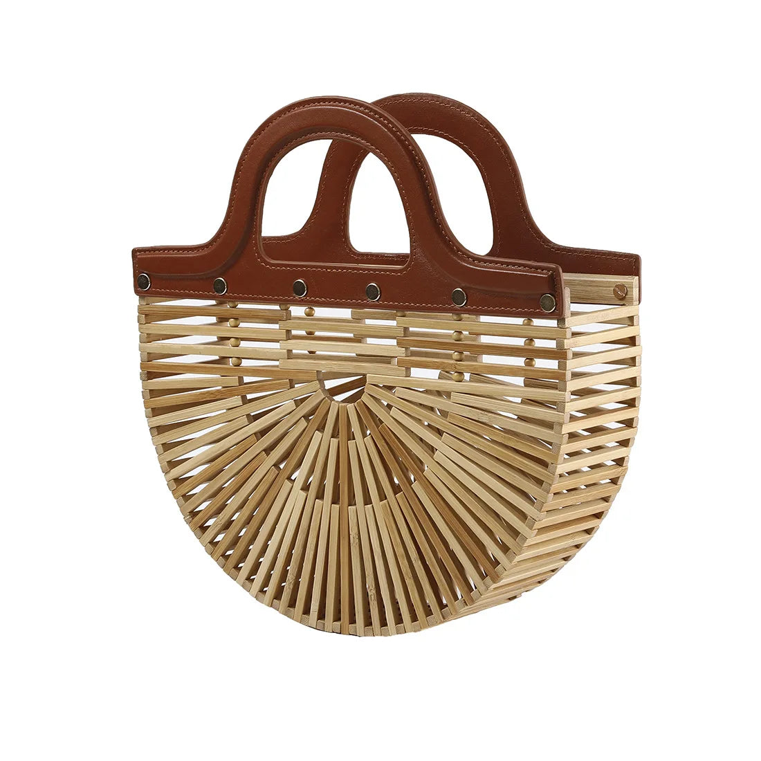 Femlion Bamboo Woven Handbag Beach Tote Luxury Women's Straw Bag