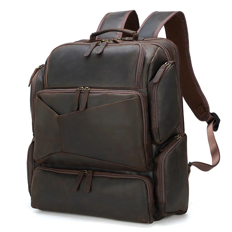 Femlion Vintage Style Crazy Horse Leather Men's Backpack