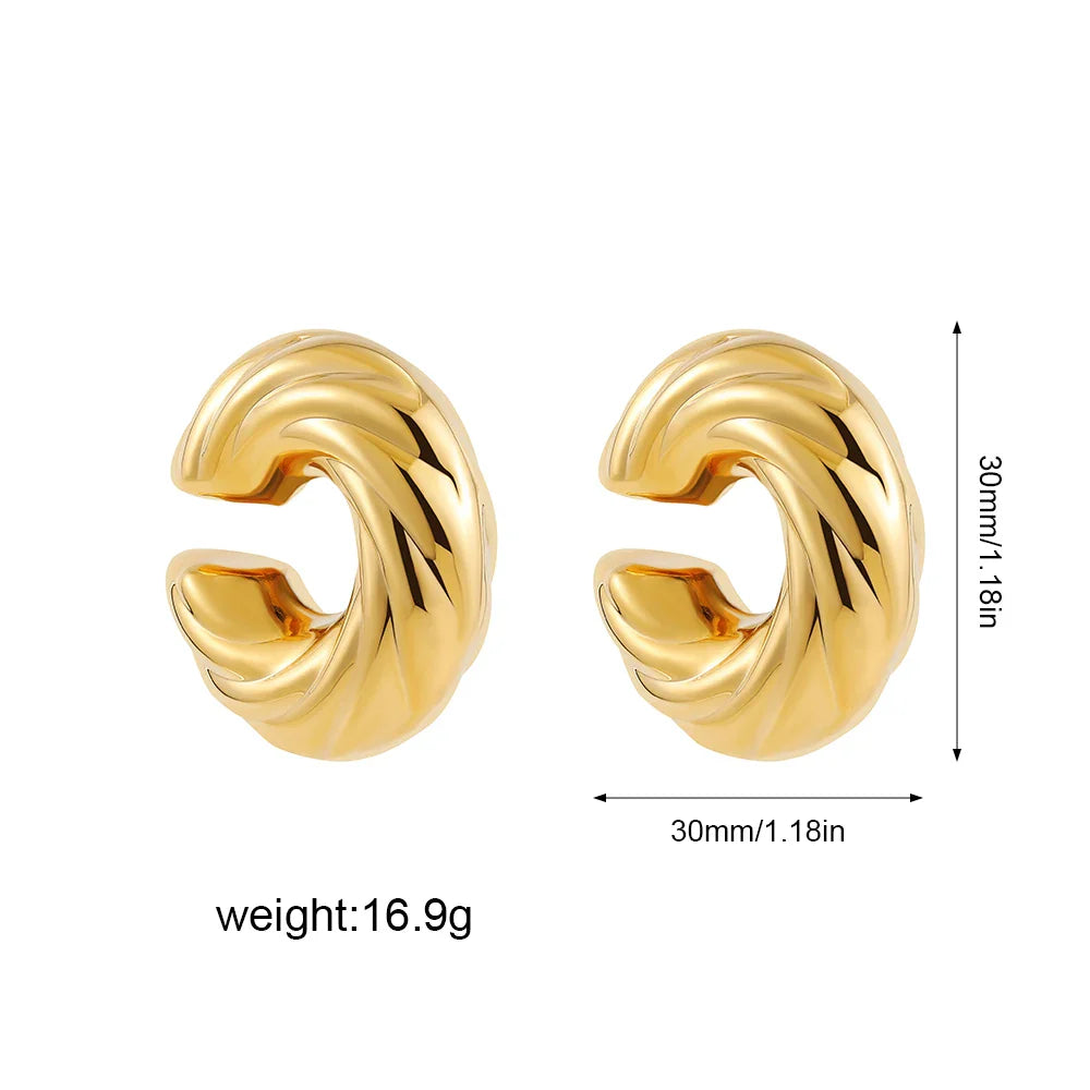 Femlion Chunky Round Twist Clip Earrings for Women - Stainless Steel Ear Cuff Clips