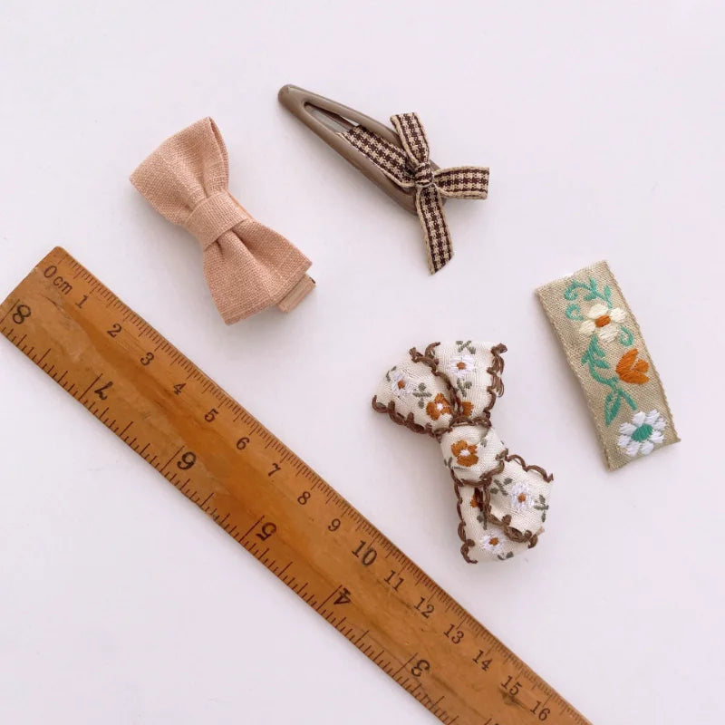 Femlion Bow Knit Hair Clips Set for Baby Girls | Korean Coffee Color Princess Headwear