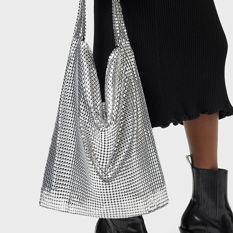 Femlion Silver Mesh Shoulder Bag with Wide Strap for Party Femlion Product