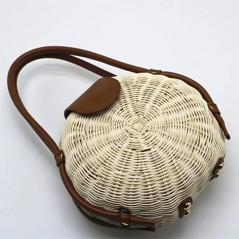 Femlion Chic Rattan Straw Shoulder Handbag - Fashionable Rattan Bag