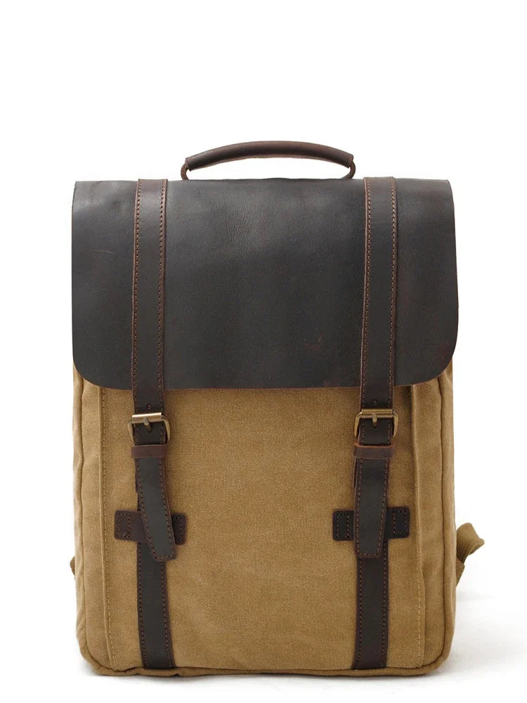 Femlion Canvas Leather Backpack: 14" Laptop Waterproof Rucksack