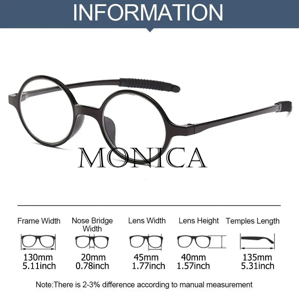 Femlion Spring Hinge Round Frame Reading Glasses for Parents, Stylish & Portable Magnification