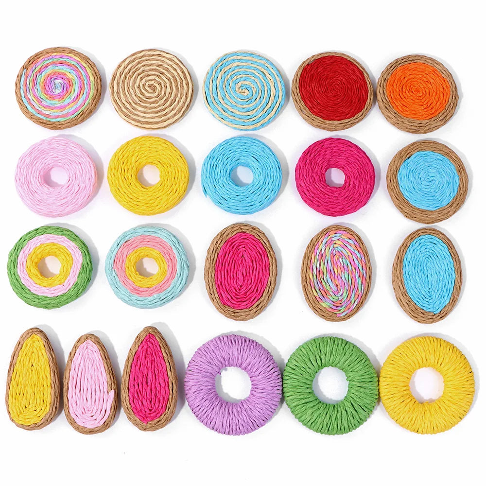 Femlion Round Rattan Woven Pendant Charms for Jewelry Making Earrings Boho Accessorizing