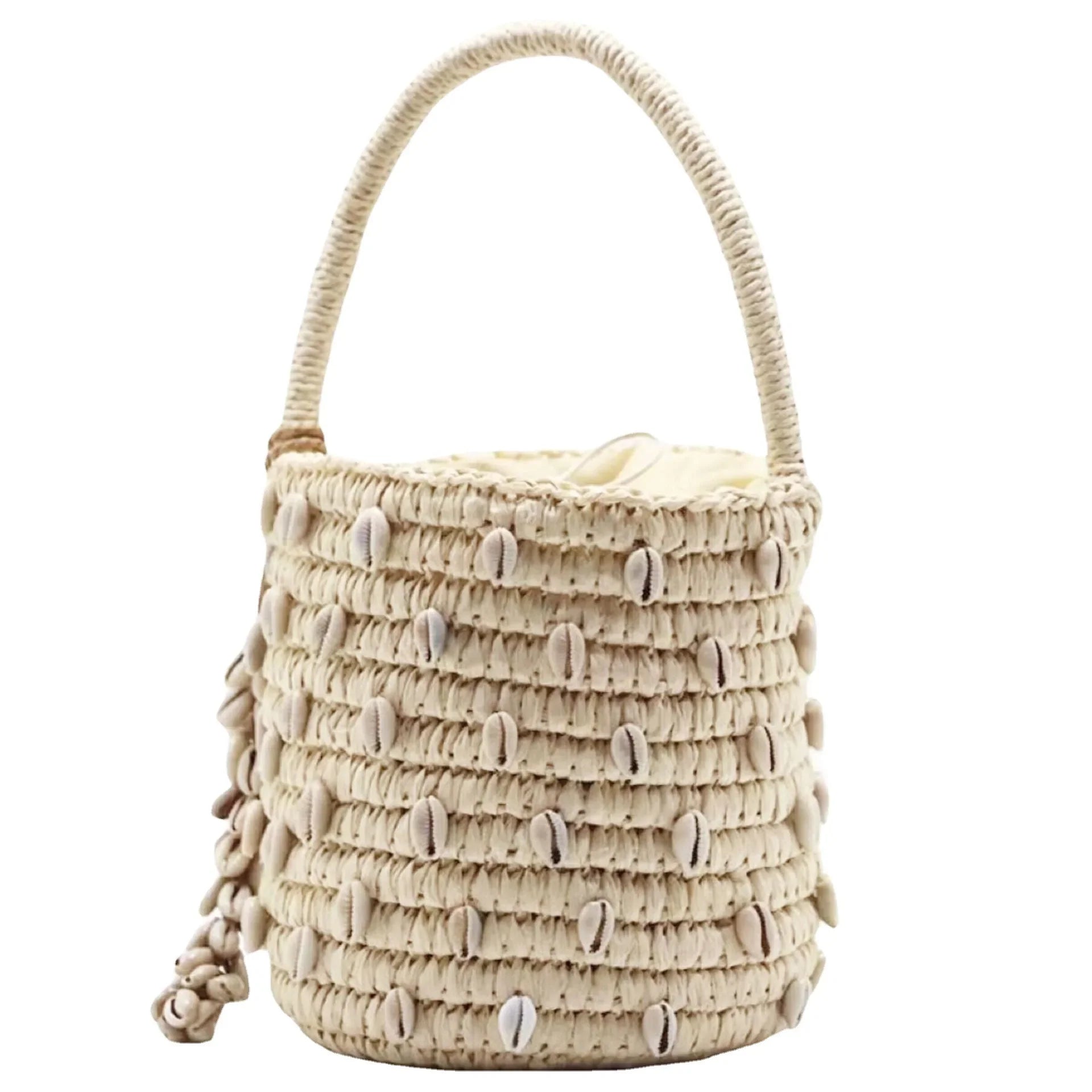 Femlion Shell Grass Woven Handheld Beach Bag - Summer Handwoven Straw Tote