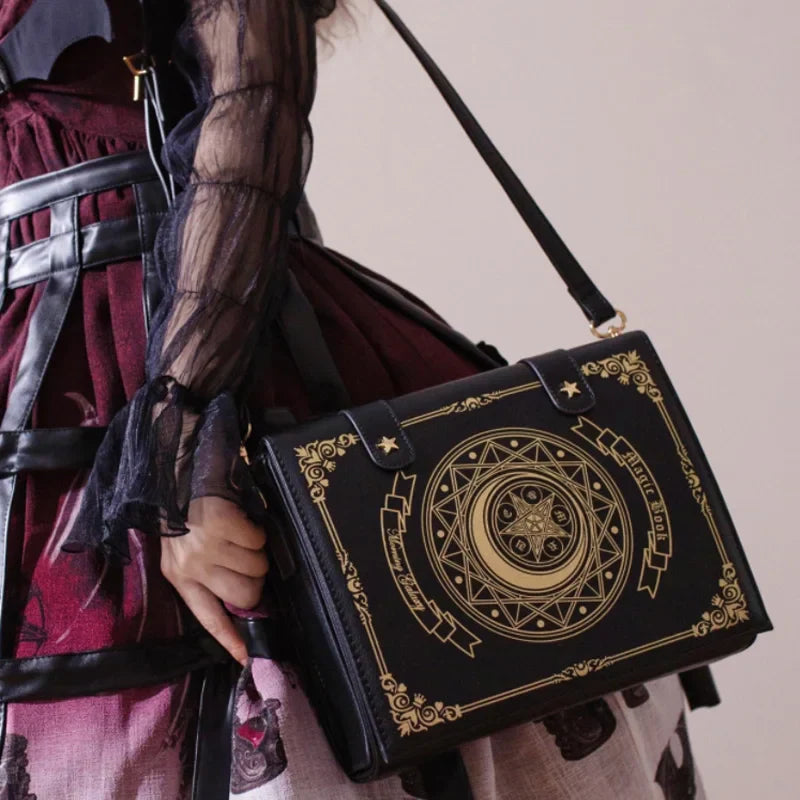 Femlion Star Moon Lolita Bag | Girls Magic Book Cosplay Prop | Gold Stamping Crossbody Handbag