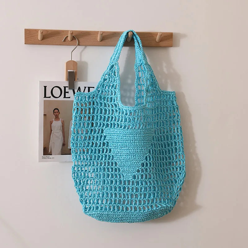 Femlion Large Straw Woven Beach Tote in Various Candy Colors