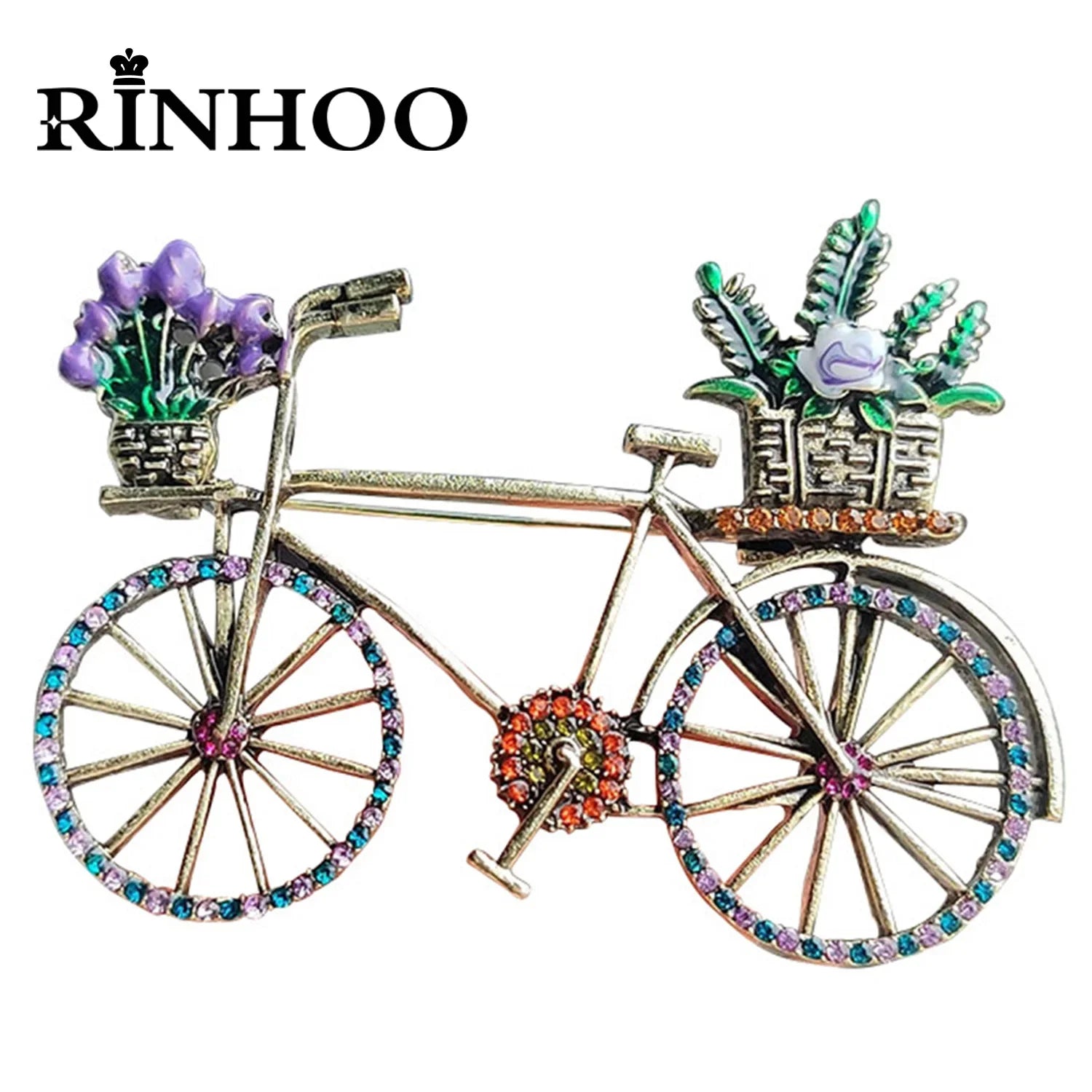 Femlion Rhinestone Bicycle Brooch for Women, Vintage Flower Basket Bike Pin