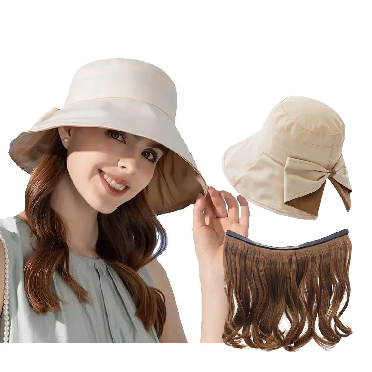 Femlion Long Wavy Blonde Wig Hat with Large Brim for Women