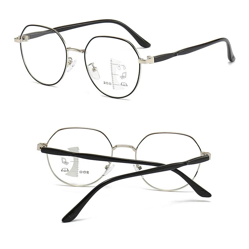 Femlion Round Frame Multi-Focus Anti Blue Light Reading Glasses