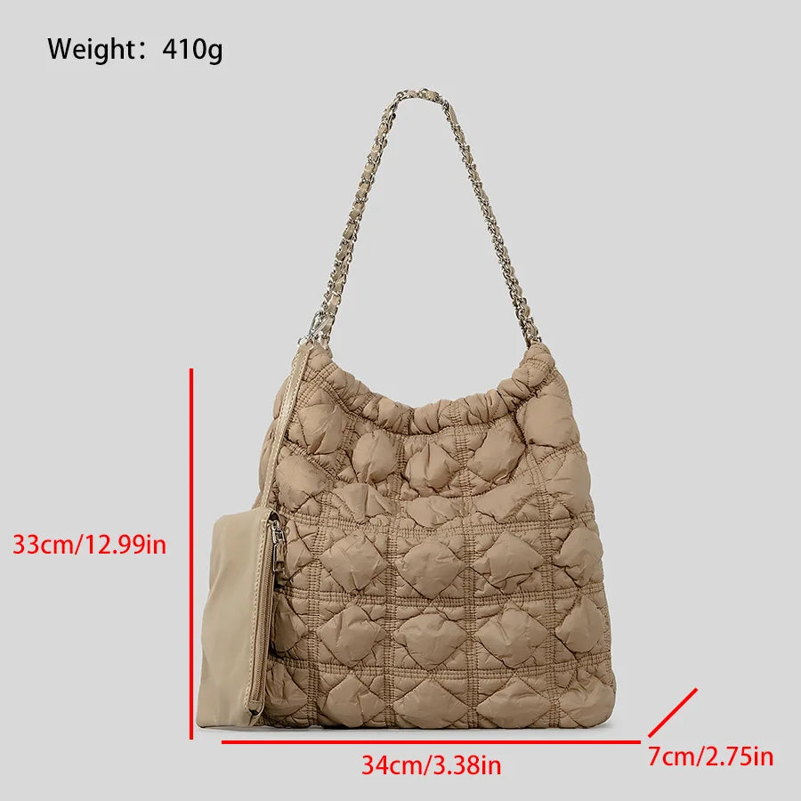 Femlion Casual Quilted Shoulder Bag Nylon Tote 2023