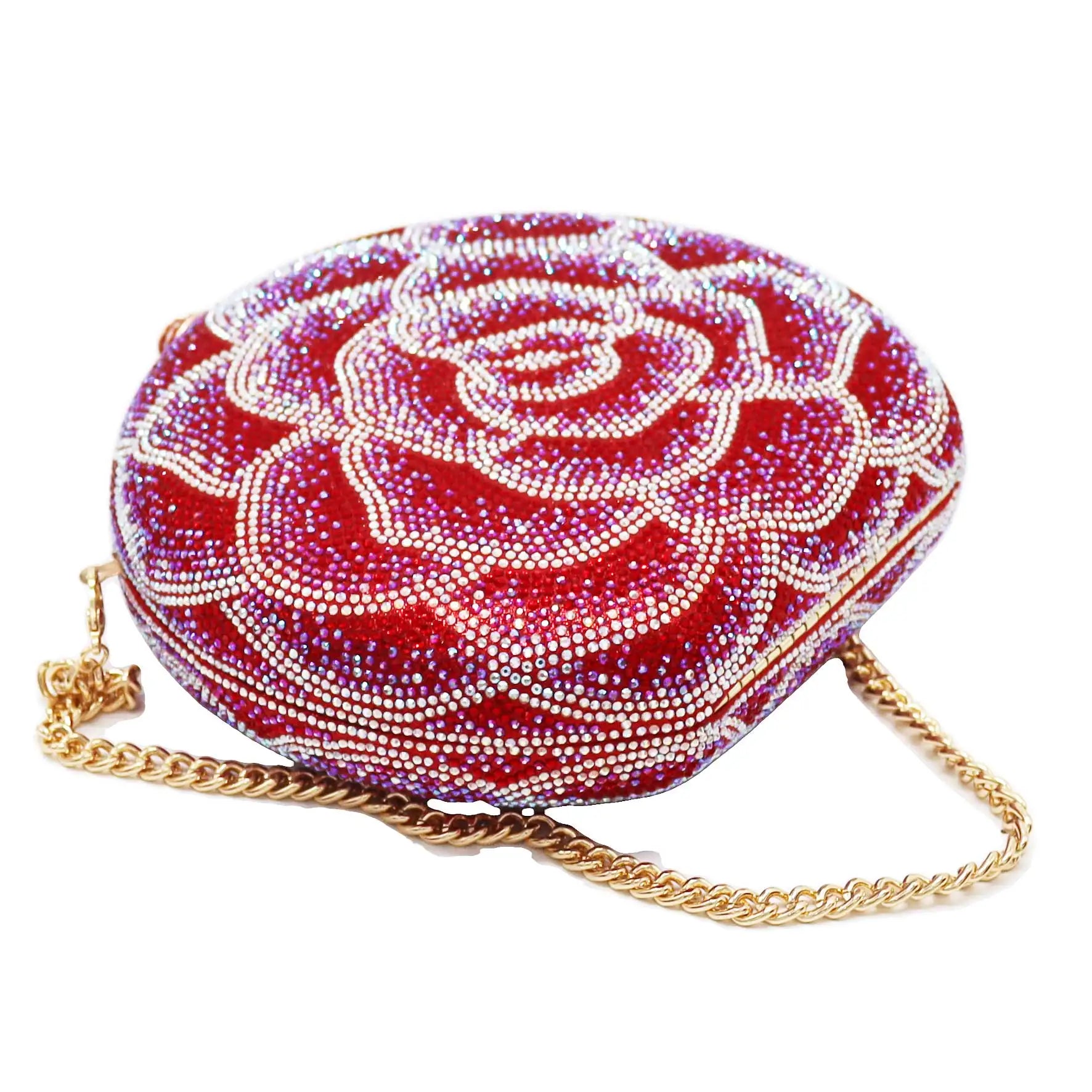 Femlion Rose Crystal Evening Bag Chain Handbag for Wedding Party