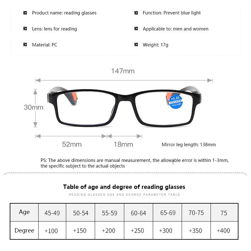 Femlion Anti Blue Light Reading Glasses Men Women +1.5 2.5 3.5 Hyperopia Eyewear